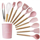 Kit Utensílios de Cozinha 19 Peças • Silicone com Cabo de Madeira • Completo e Resistente